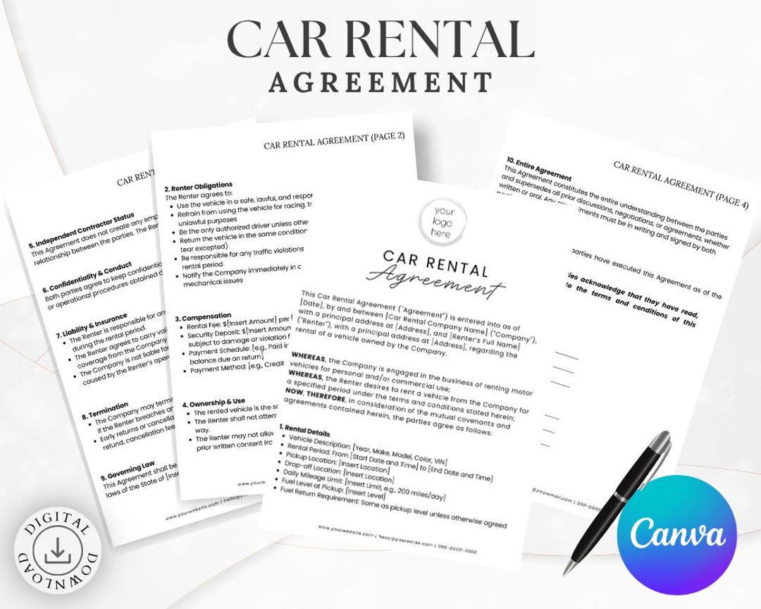 Car Rental Agreement Template: Editable Vehicle Lease Form ...