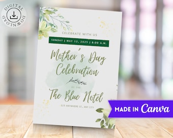 Brunch Invitation Editable Template, Mother's Day Brunch Invite (Instant Download, Canva Customizable, Digital Flyer)
