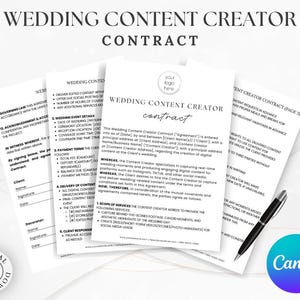 Wedding Content Creator Contract, Editable Canva Template, Social Media Services Agreement, Photography & Videography Forms, Customizable