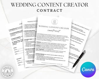 Contrato de creador de contenido para bodas / Acuerdo editable de fotografía y videografía / Plantilla de contrato de servicios / PDF de Canva / Descarga digital