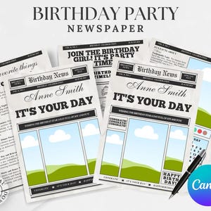 Editable Birthday Newspaper Template: Custom Party Invitation (Digital Download)