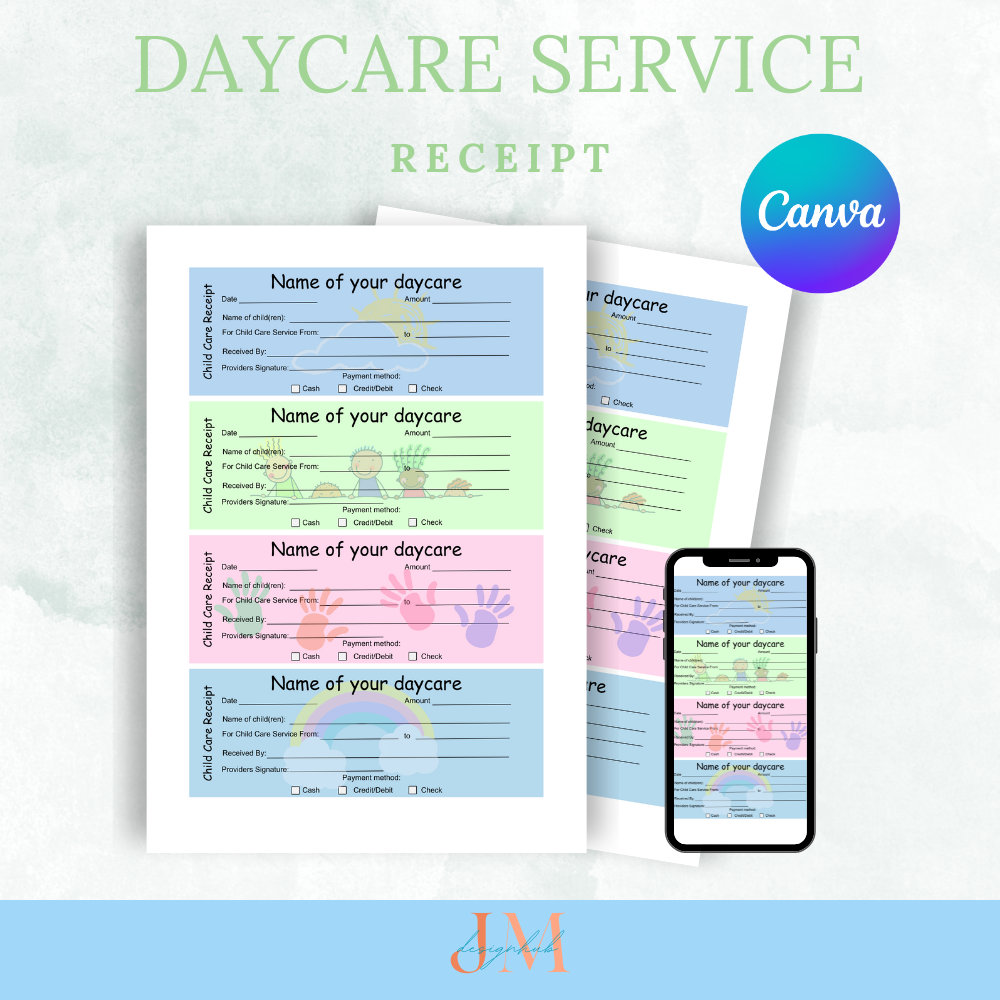 Daycare Receipt Template | Editable Childcare Invoice, Tax Receipt ...