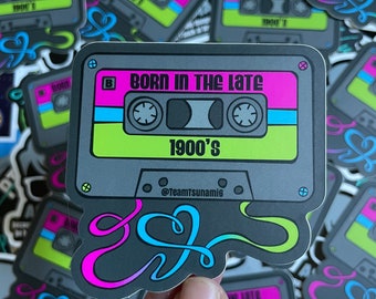 Born In The Late 1900s Waterproof Sticker, Heart Cassette Tape Sticker, Funny Stickers, Cassette Gift, Millennial Gift, Gen X Gift