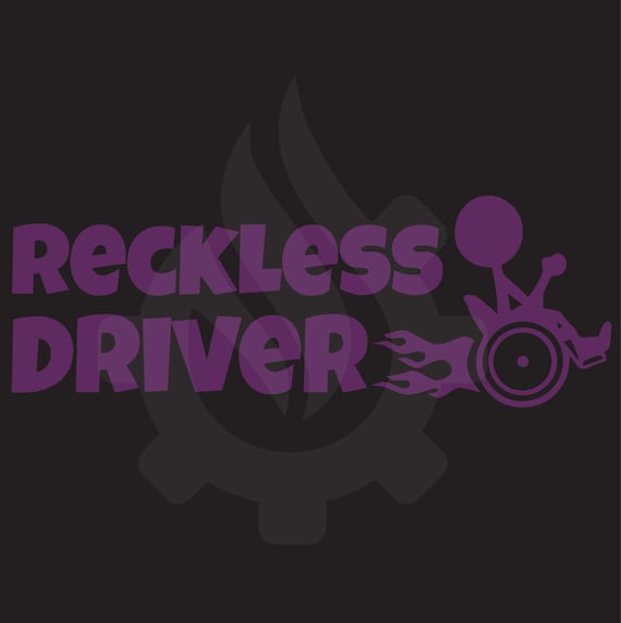 Wheelchair Vinyl Decal, Reckless Driver Decal, Wheelchair Sticker, Wheelchair Flames Sticker, Reckless Driver Sticker, Wheelie Decal