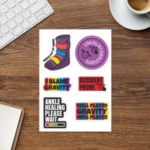 Broken Ankle Sticker Sheet, Humor Is Healing Stickers, Accident Prone Stickers, Post Injury Gift