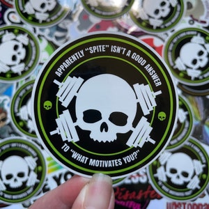 Spite As Motivation Glossy Sticker, Weightlifting Waterproof Sticker, Powerlifting Skull Fitness Gifts, Funny Gym Sticker, Motivation Gift