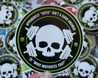 Spite As Motivation Sticker, Weightlifting Waterproof Sticker, Powerlifting Skull Fitness Gifts, Funny Gym Sticker, Motivation Gift