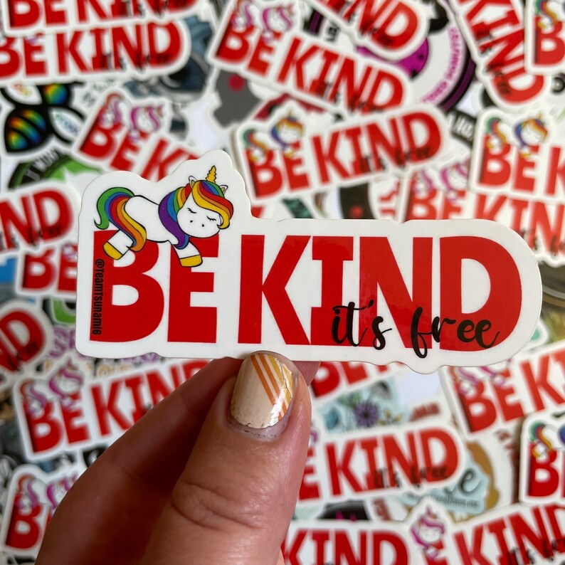Be Kind It's Free Sticker, Rainbow Unicorn Sticker, Sleeping Unicorn Sticker, LGBT Gift, Unicorn Gift, Kindness Gift image 1