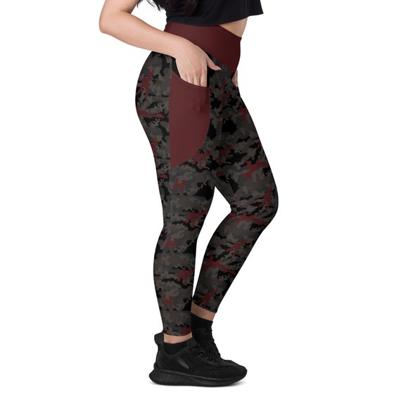 Gray and Red Camo Leggings With Pockets, Camo Leggings, Pocket Leggings,  Fitness Gift, Camo Gift 