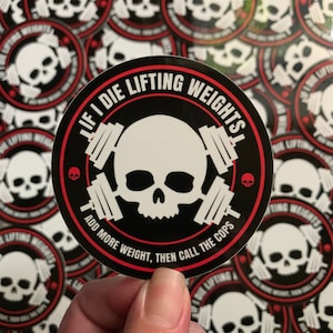 Lifting Weights Waterproof Glossy Sticker, Weightlifting Artwork Sticker, Powerlifting Skull Fitness Gifts