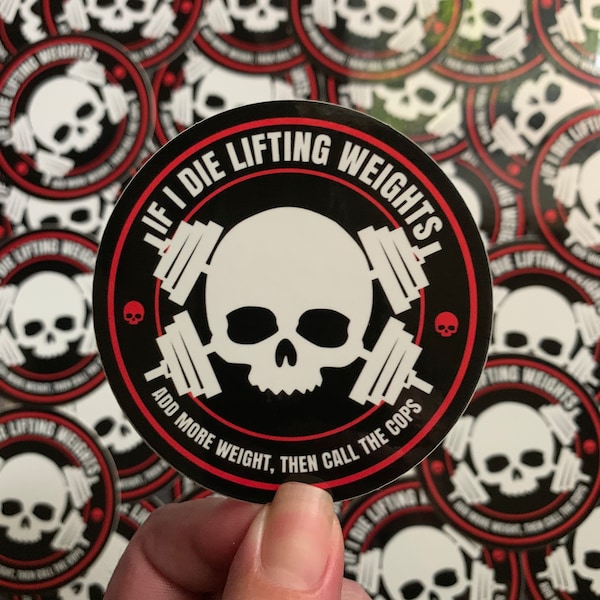 Lifting Weights Sticker, Waterproof Sticker, Weightlifting Artwork Sticker, Powerlifting Skull Fitness Gifts