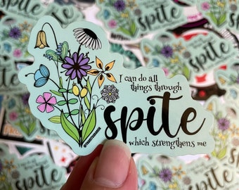 Spite Waterproof Sticker, I Can Do All Things Sticker, Flower Bouquet Artwork Sticker, Funny Stickers, Sarcasm Gift, Flower Gift