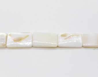 Mother Of Peral Shell Bead, 15 x 20mm Flat Rectangular Bead, 16" Strand