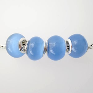 4 pcs Cat Eye Large Hole Bead, 14 x 9mm With Silver Plated Core