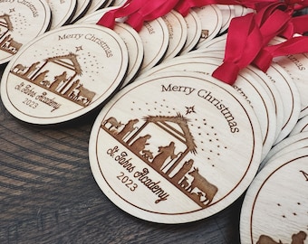 Manger Nativity Church Congregation Custom Ornament, Bible Study Ornament, Christmas Party Favor, Church Christmas Eve Service Favor