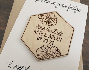 Event Save The Date Magnets, Palm Leaf Save The Date Invites, Wood Save The Date, Party Favor, Wedding Keepsake Save The Date