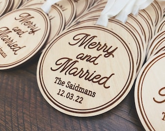 Bulk Ornaments, Merry and Married Wedding Favor, Engagement Party Favor,Winter Party Favor, Bridal Party Favor, Custom Wedding Keepsake