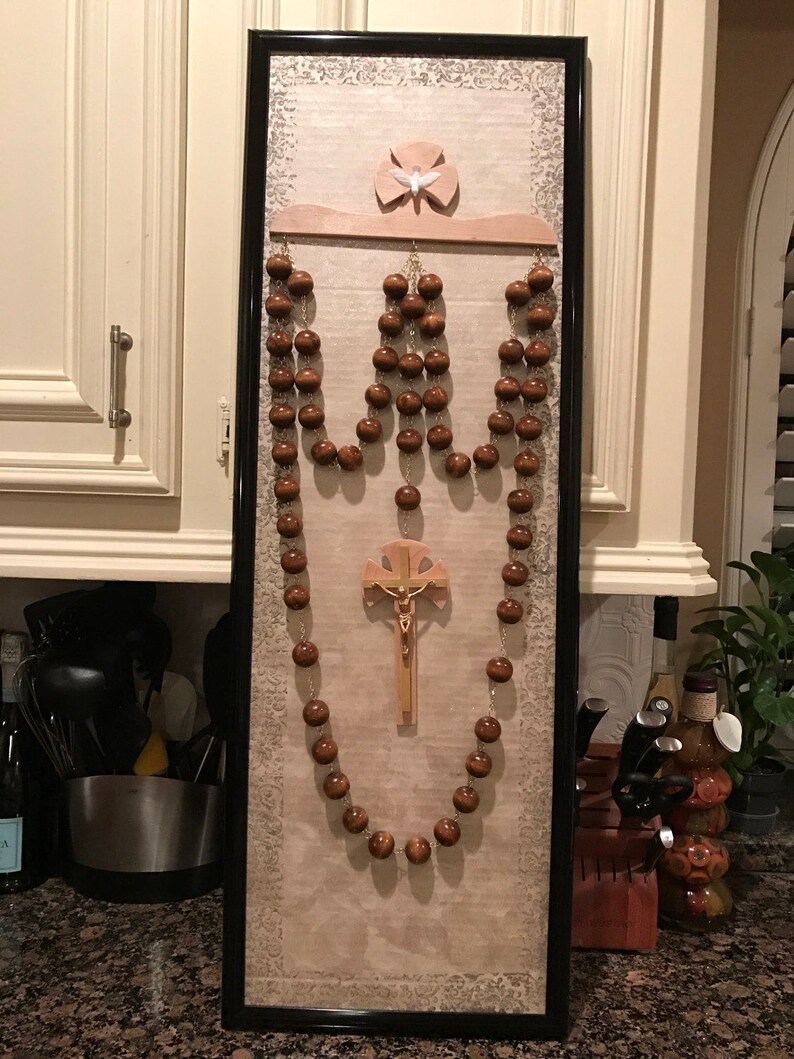 Beige Wall Rosary hanger and frame set. | Etsy