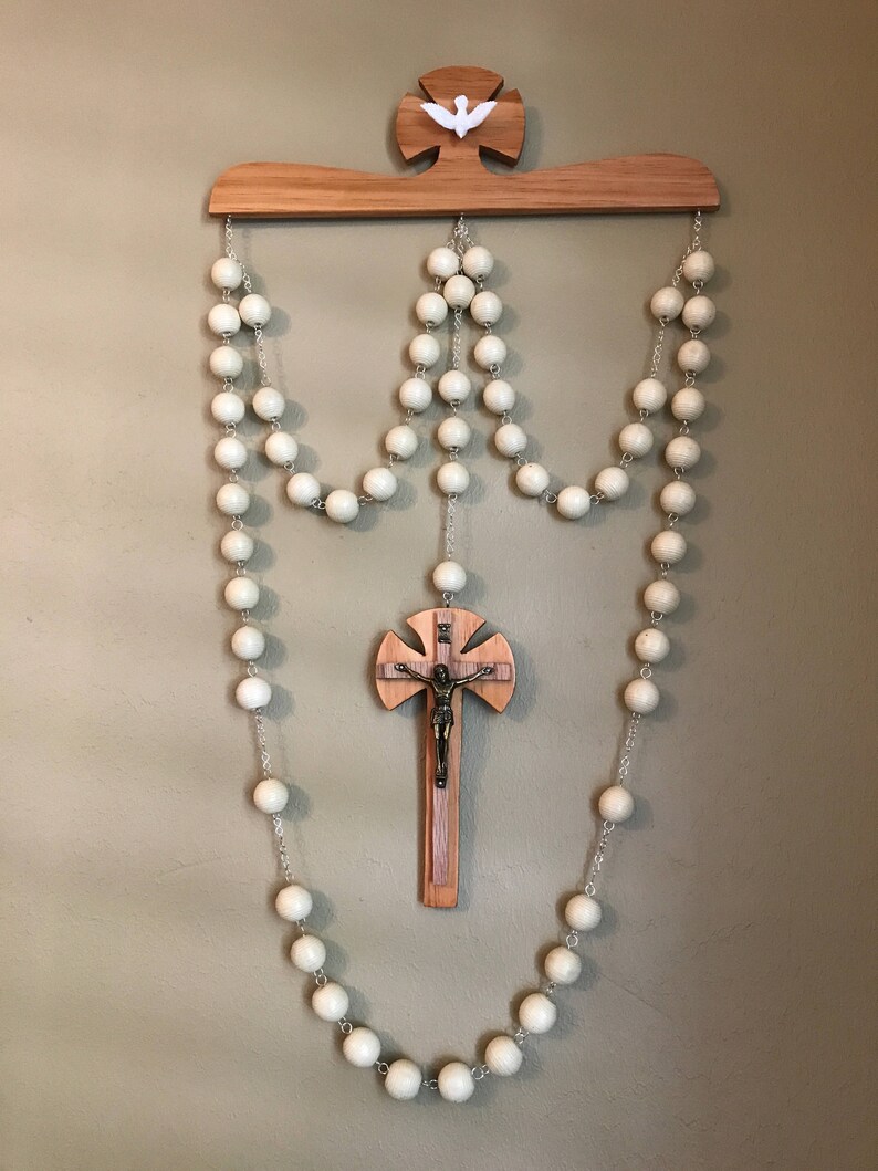Large Wall Rosary with hanger natural wood color Etsy