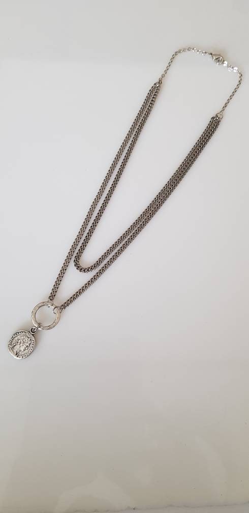 Long Coin Necklace Long Silver Layered Necklace Long Silver - Etsy