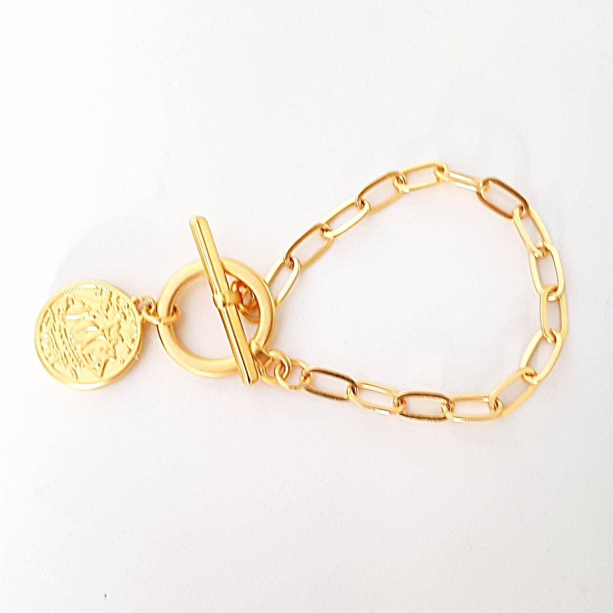 Toggle clasp bracelet gold coin bracelet gold statement Etsy