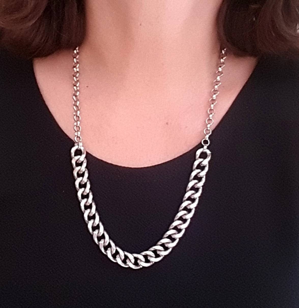 Chunky Silver Chain Link Necklace Statement Necklace 