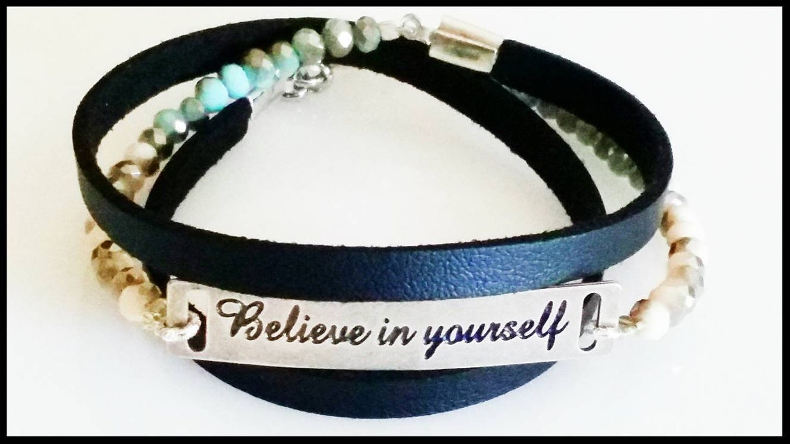 Wrapped bracelet believe in yourself words bracelet silver Etsy