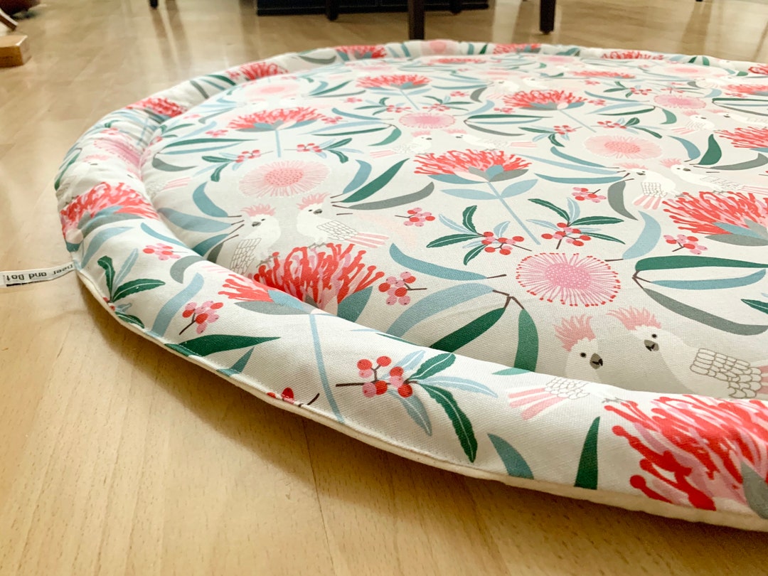XL Australiana Playmat, Designer, Bird Print, Cockatoo Fabric, Round