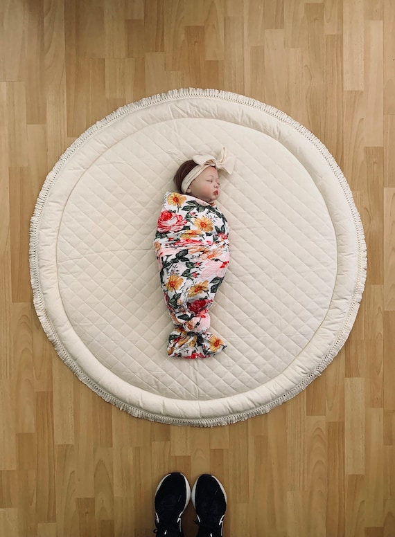 LARGE COTTON Almond Baby MAT Play Rug Quilted Beige Cream Baby