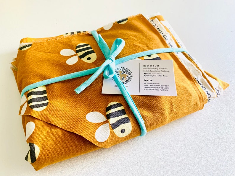 BEE FABRIC Offcuts 400g Big Bee Bundle Mustard Bee Print Etsy