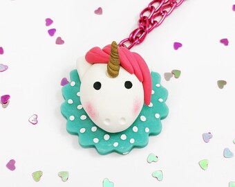 Unicorn Necklace - Glow In The Dark - Unicorn Birthday - Unicorn Party - Christmas Gift - Pendant Necklace - Unicorn Charm - Chibi - Kawaii