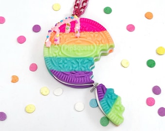 Rainbow Cookie Necklace - Pastel Goth - Best Friend Necklace - Birthday Gift - Kawaii Clothing - Pendant Necklace - Glow In The Dark - Cute