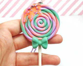 Pastel Lollipop Necklace - Glow In The Dark Lollipop Necklace - Clay Lollipop - Lollipop Jewelry - Kids Jewelry - Statement Necklace - Cute