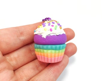Rainbow Cupcake Necklace - Cupcake Necklace - Mini Cupcake - Cupcake Charm - Cupcake Jewelry - Clay Cupcake - Glow In The Dark Necklace -