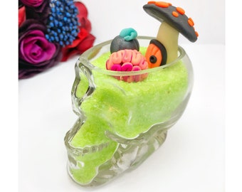 Terrarium Kit - Halloween - Glow In The Dark - Skull - Garden Sculpture - Gothic Decor - Garden Art - Creepy - Glass Terrarium - Planter -