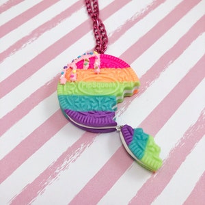 Rainbow Cookie Necklace Pastel Goth Best Friend Necklace Birthday Gift Kawaii Clothing Pendant Necklace Glow In The Dark Cute image 4