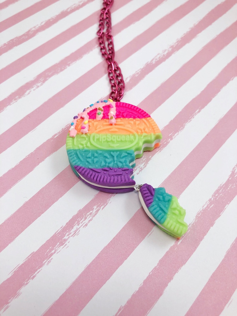 Rainbow Cookie Necklace Pastel Goth Best Friend Necklace Birthday Gift Kawaii Clothing Pendant Necklace Glow In The Dark Cute image 4