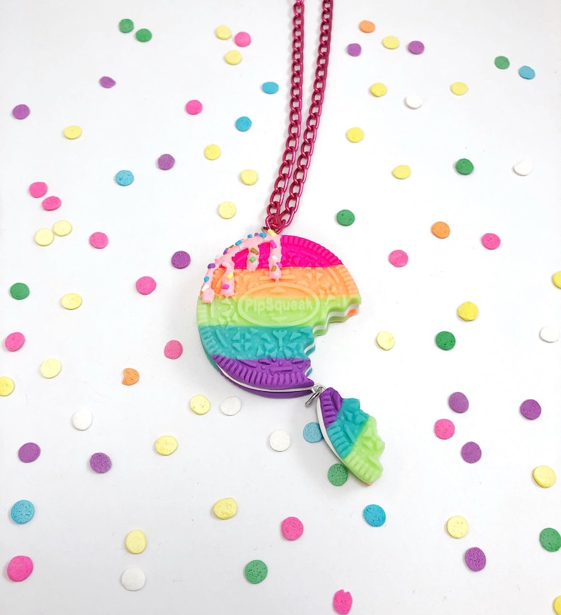 Rainbow Cookie Necklace Pastel Goth Best Friend Necklace Birthday Gift Kawaii Clothing Pendant Necklace Glow In The Dark Cute image 1