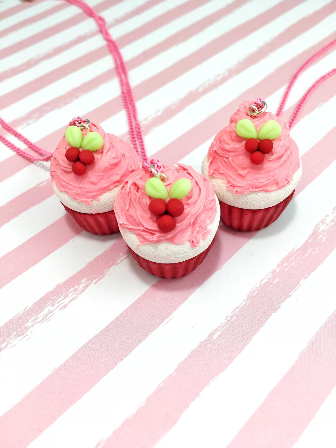 Strawberry Cupcake Necklace Cupcake Necklace Glow in the Dark Jewelry