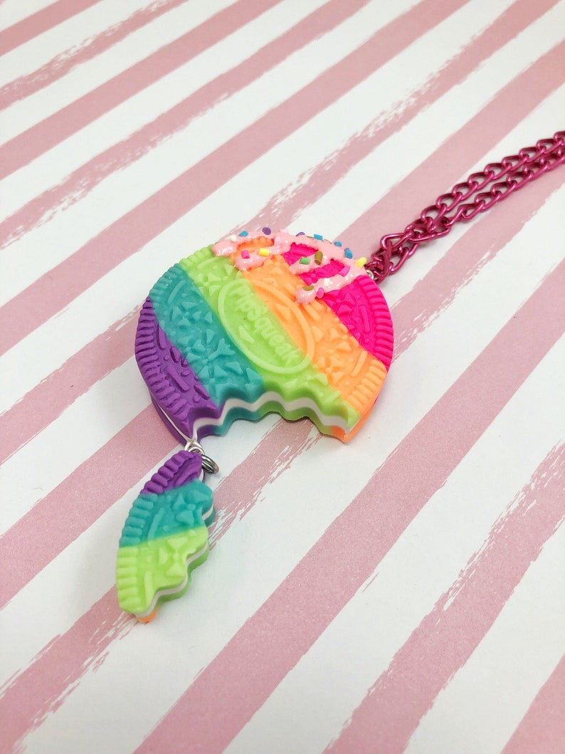 Rainbow Cookie Necklace Pastel Goth Best Friend Necklace Birthday Gift Kawaii Clothing Pendant Necklace Glow In The Dark Cute image 5