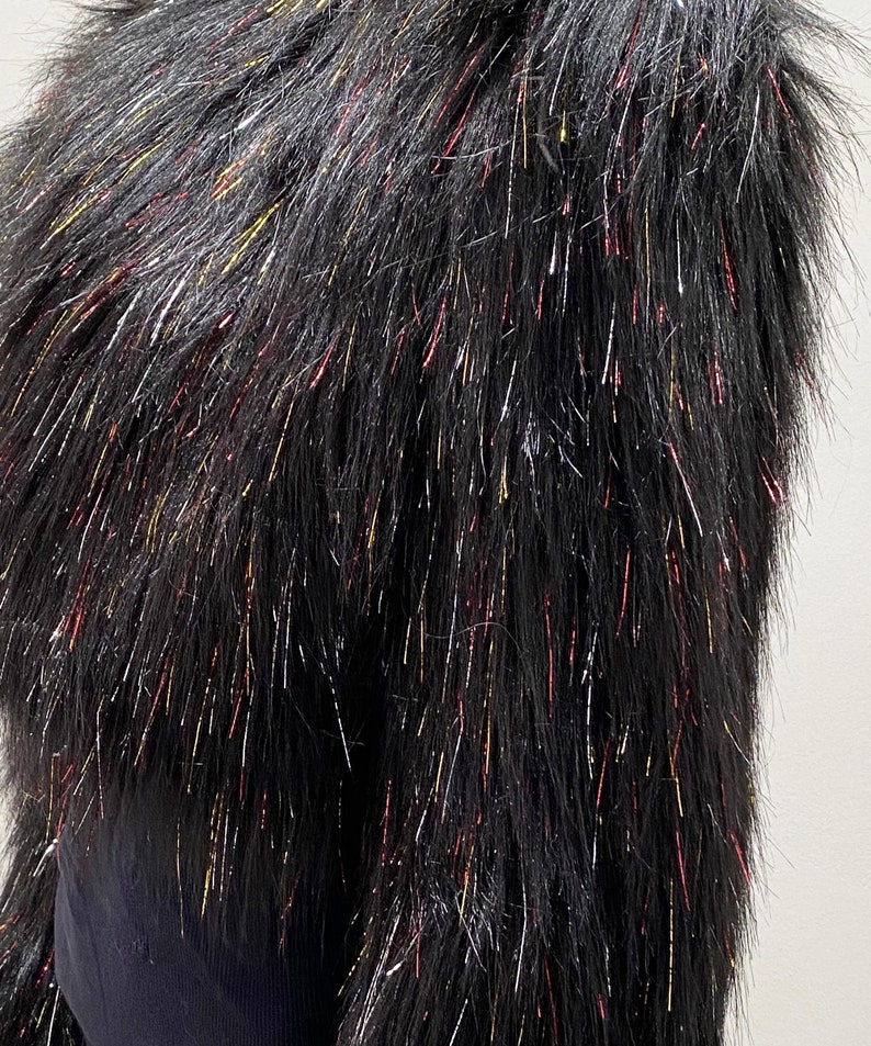 Black Rainbow Tinsel Faux Fur Bolero Jacket