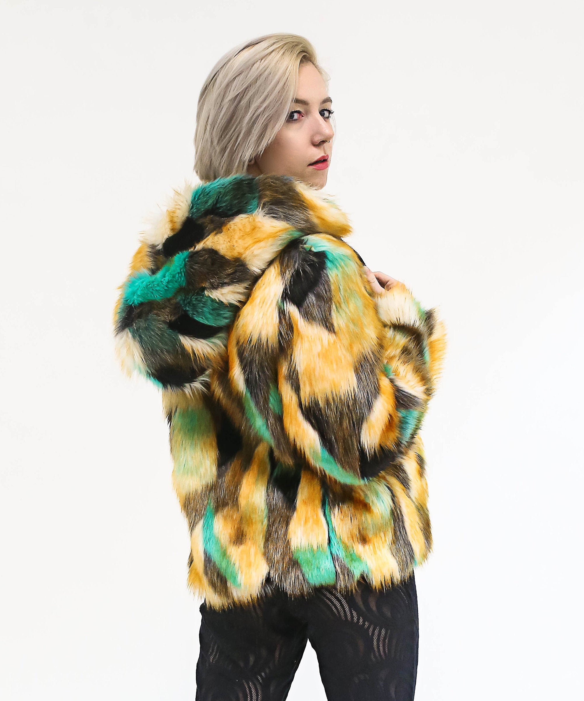 Fur patchwork coat clearance