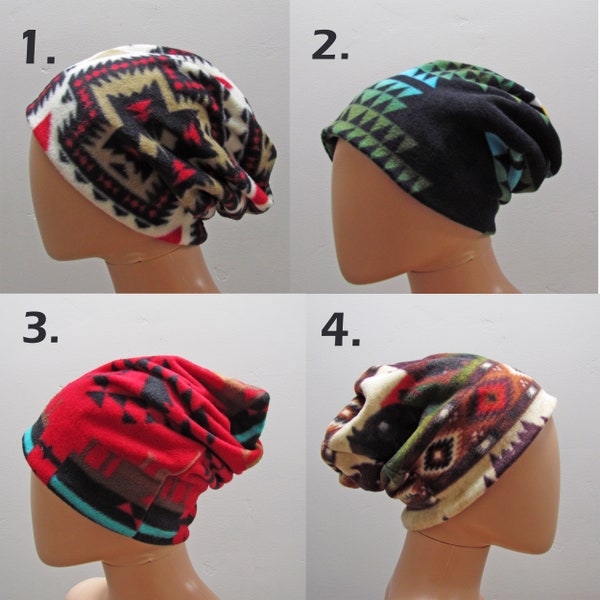 Slouchy Fleece Beanie Hats in Southwestern Designs