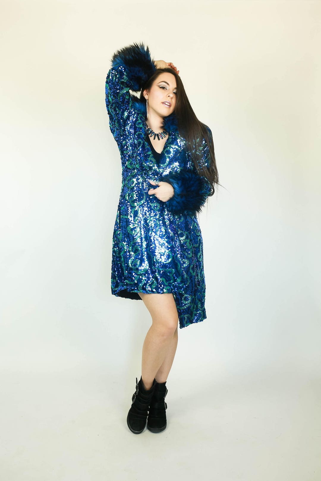 CUSTOM Ribbon Royal Blue and Gold Sequin Short Evening Coat by - Etsy