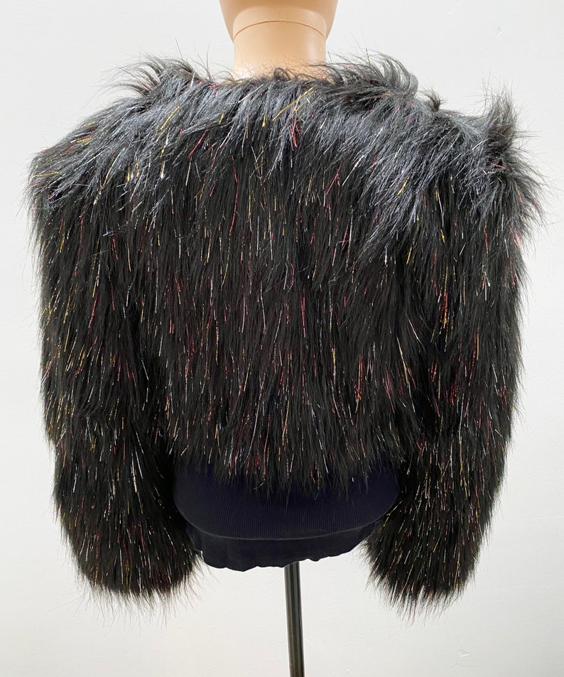 Black Rainbow Tinsel Faux Fur Bolero Jacket