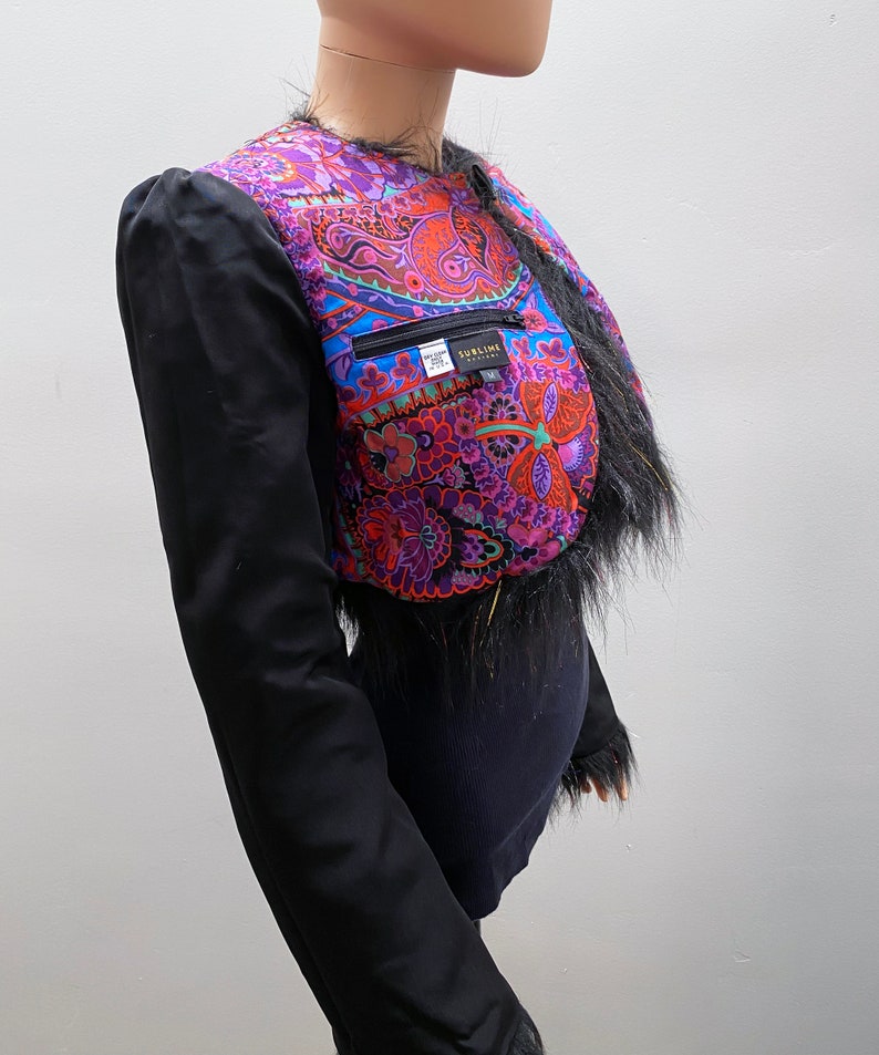 Black Rainbow Tinsel Faux Fur Bolero Jacket