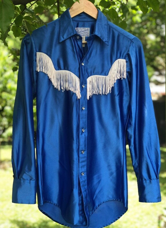Vintage Rockmount Blue Fringe Western Pearl Snap S
