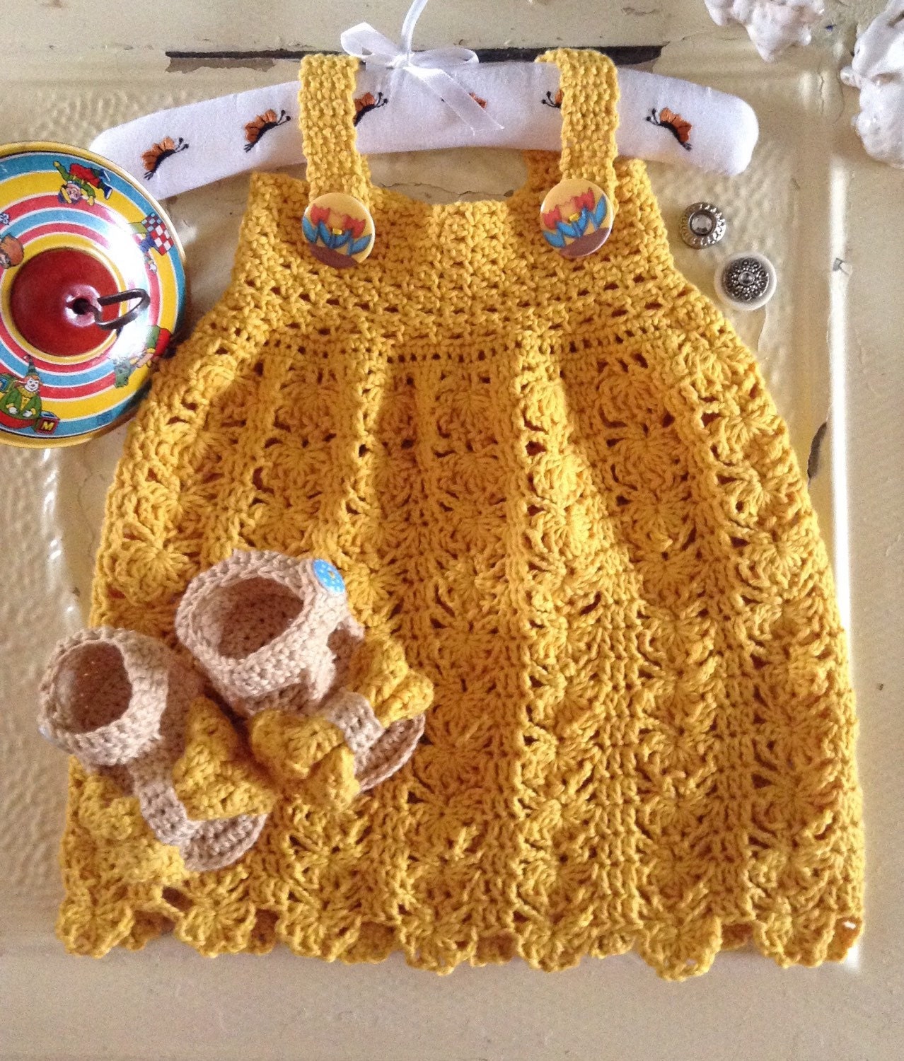 Sweet Handmade Yellow Cotton Baby Dress Bootie & Hanger | Etsy
