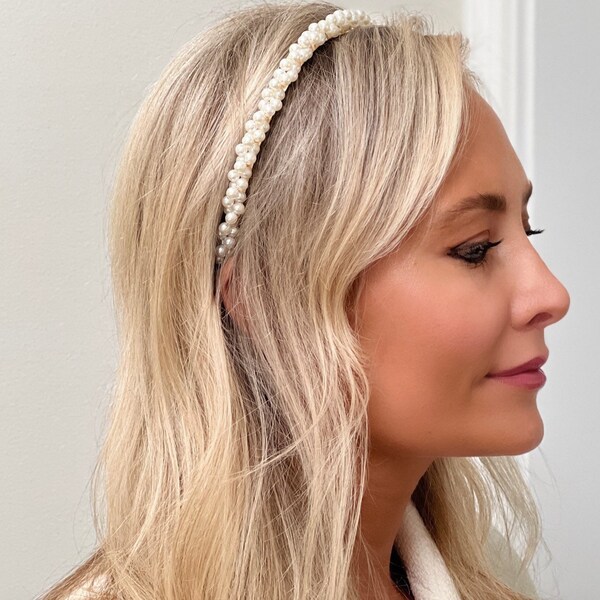 The Madison - bubble pearl twirly bridal headband, mother of the bride, flower girl, bridal head piece, wedding hair piece headband