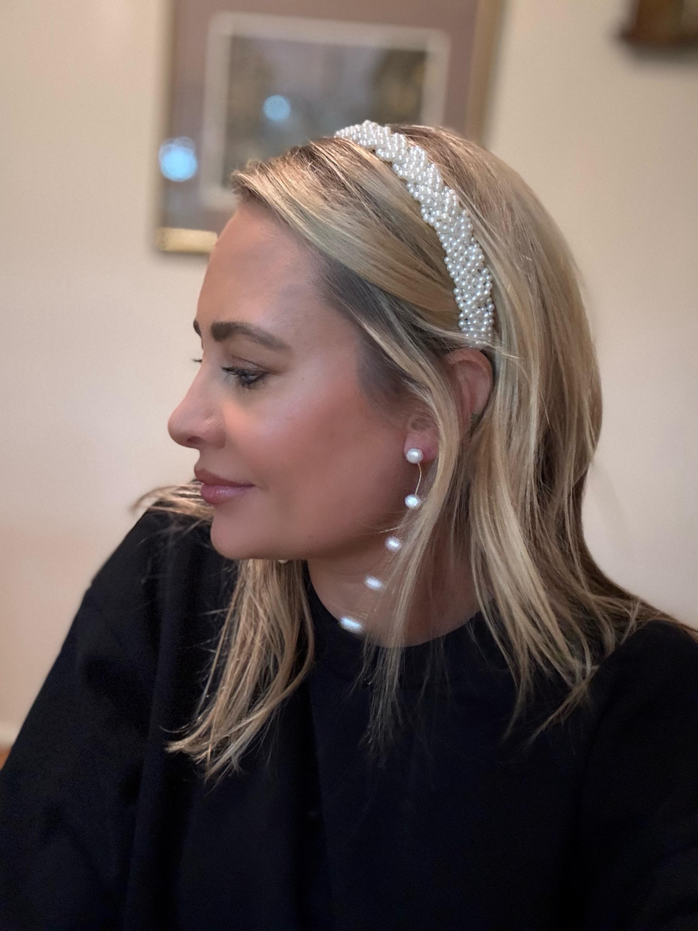 Boho Faux Pearl Sequin Braided Headband 3PCS Set Boho-Chic Crystal & Pearl Embellished Wide  main image 2